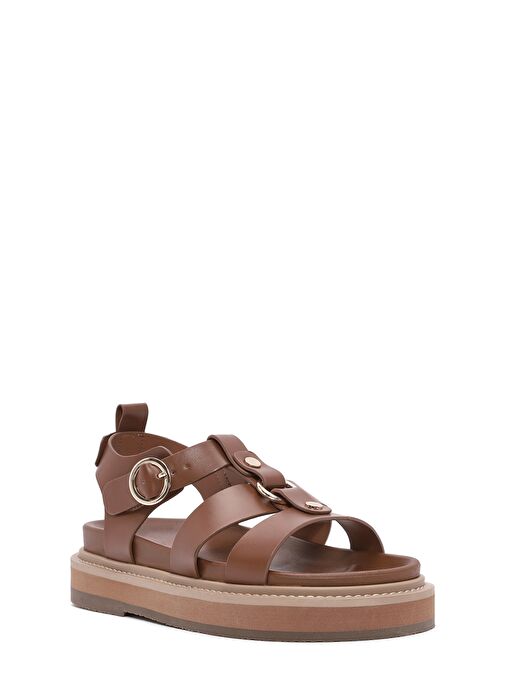 Kadın Taba Bilekten Bağlamalı Kalın Tabanlı Sandalet 25SFE401418 - Görsel 7