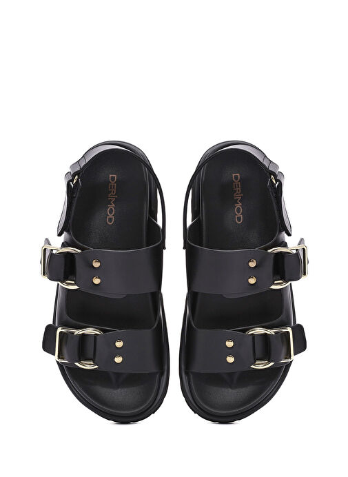 Kadın Siyah Bantlı Kalın Tabanlı Deri Sandalet 25SFE401518 - Görsel 8