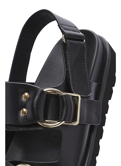 Kadın Siyah Bantlı Kalın Tabanlı Deri Sandalet 25SFE401518 - Görsel 9