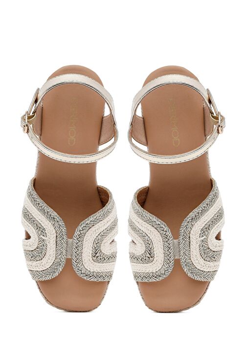 Kadın Krem Bilekten Tokalı Dolgu Topuklu Espadril Sandalet 25SFE401714 - Görsel 9