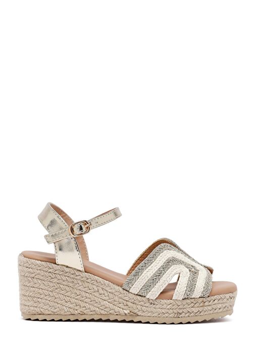 Kadın Krem Bilekten Tokalı Dolgu Topuklu Espadril Sandalet 25SFE401714 - Görsel 2