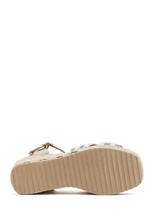 Kadın Krem Bilekten Tokalı Dolgu Topuklu Espadril Sandalet 25SFE401714 - Görsel 6