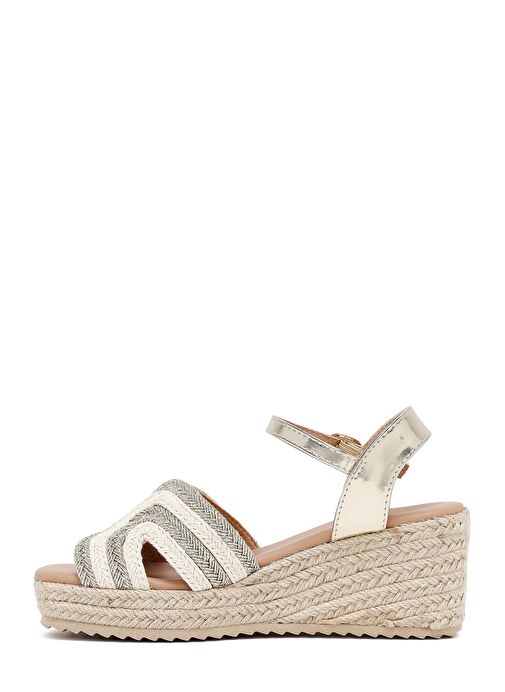 Kadın Krem Bilekten Tokalı Dolgu Topuklu Espadril Sandalet 25SFE401714 - Görsel 5