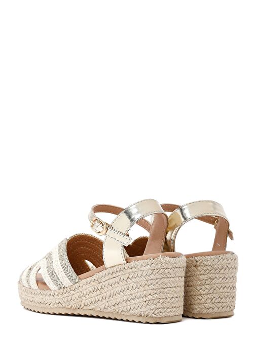 Kadın Krem Bilekten Tokalı Dolgu Topuklu Espadril Sandalet 25SFE401714 - Görsel 7