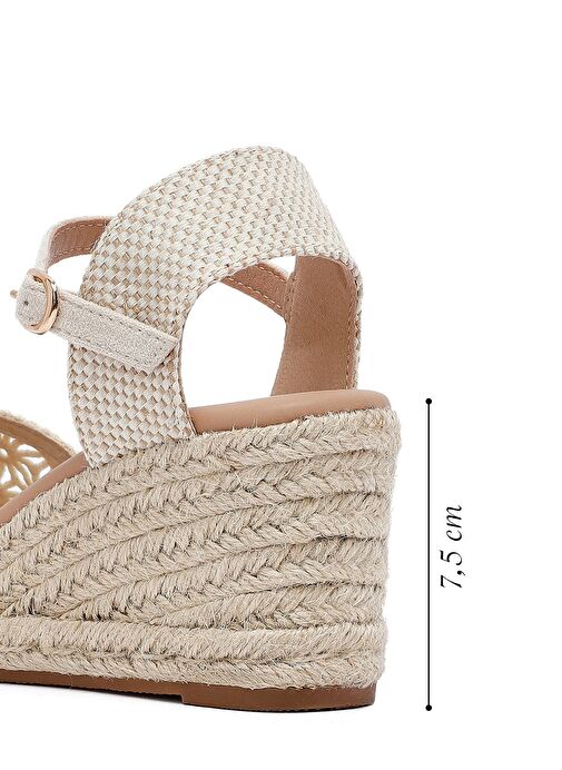 Kadın Bej Bilekten Tokalı Dolgu Topuklu Espadril 25SFE40186F - Görsel 3