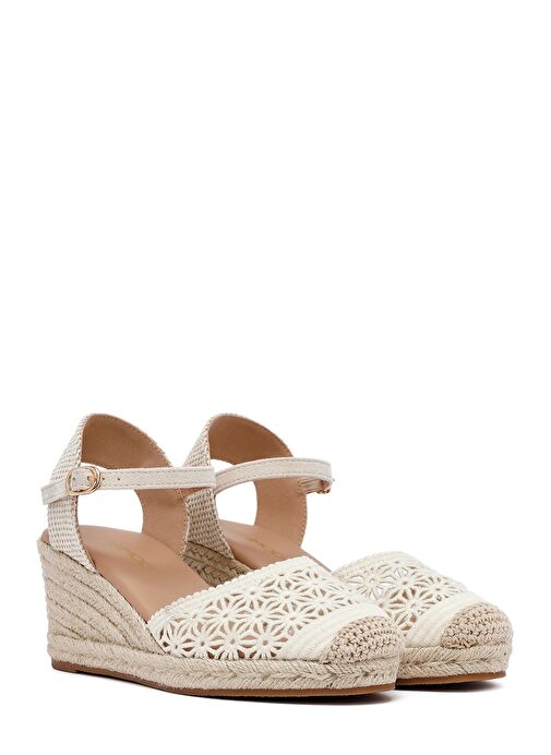 Kadın Bej Bilekten Tokalı Dolgu Topuklu Espadril 25SFE40186F - Görsel 4