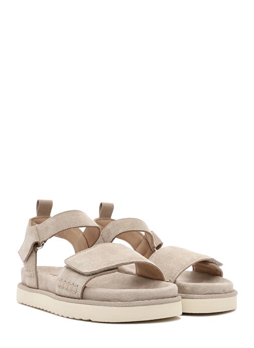 Kadın Krem Bantlı Kalın Tabanlı Süet Deri Sandalet 25SFD405510 - Görsel 4