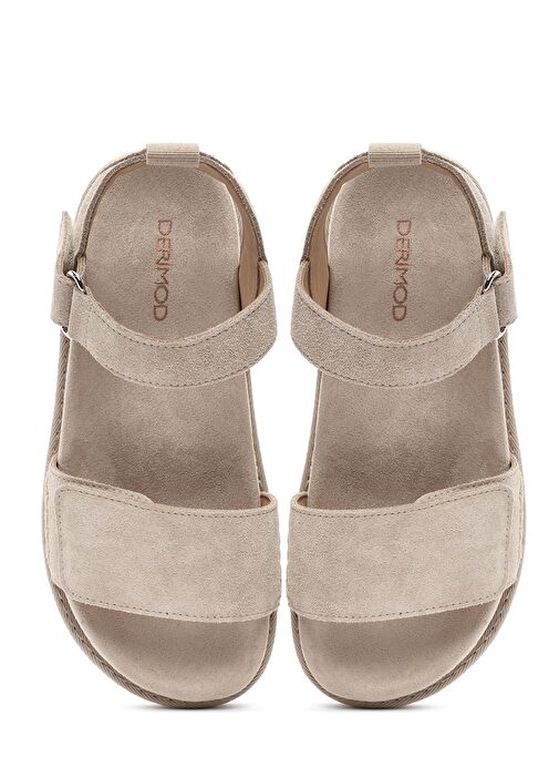 Kadın Krem Bantlı Kalın Tabanlı Süet Deri Sandalet 25SFD405510 - Görsel 8