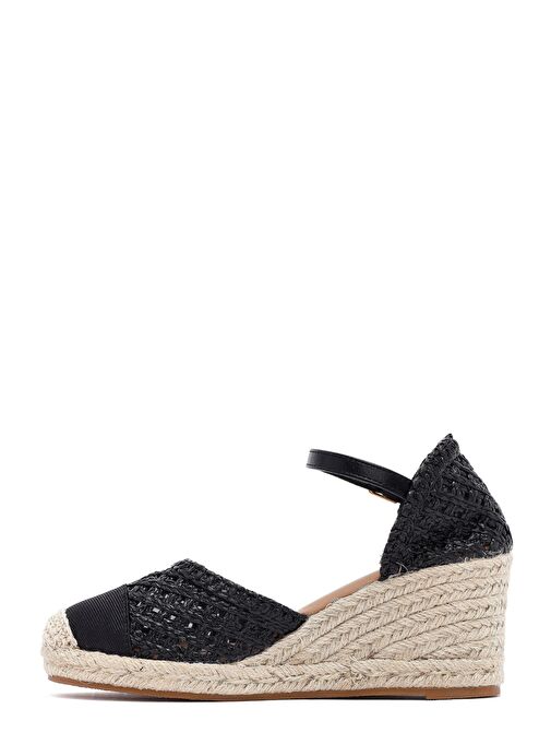 Kadın Siyah Bilekten Tokalı Örgülü Dolgu Topuklu Espadril Sandalet 25SFE401929 - Görsel 5