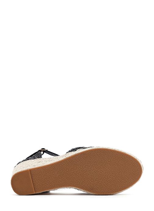 Kadın Siyah Bilekten Tokalı Örgülü Dolgu Topuklu Espadril Sandalet 25SFE401929 - Görsel 6