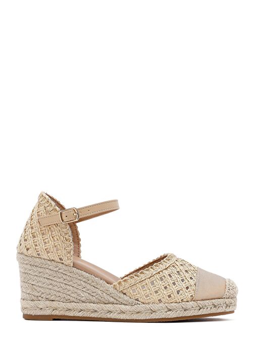 Kadın Krem Bilekten Tokalı Örgülü Dolgu Topuklu Espadril Sandalet 25SFE401929 - Görsel 2