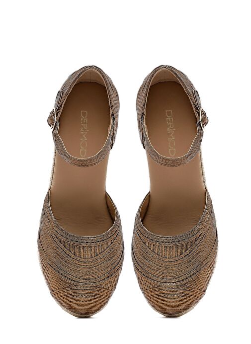 Kadın Bronz Bilekten Tokalı Metalik Dolgu Topuklu Espadril 25SFE402032 - Görsel 9