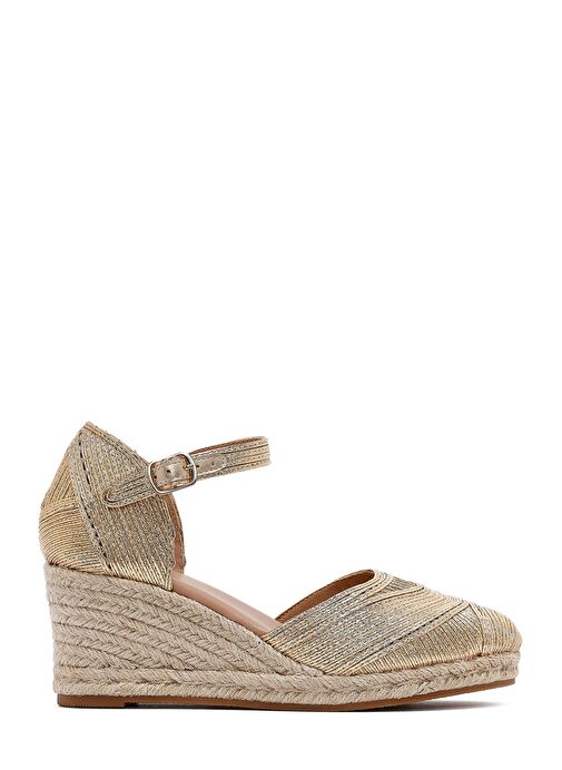 Derimod Derimod Kadın Altın Bilekten Tokalı Metalik Dolgu Topuklu Espadril 25SFE402032 Casual Ayakkabı | Boyner Altın - 2. görsel