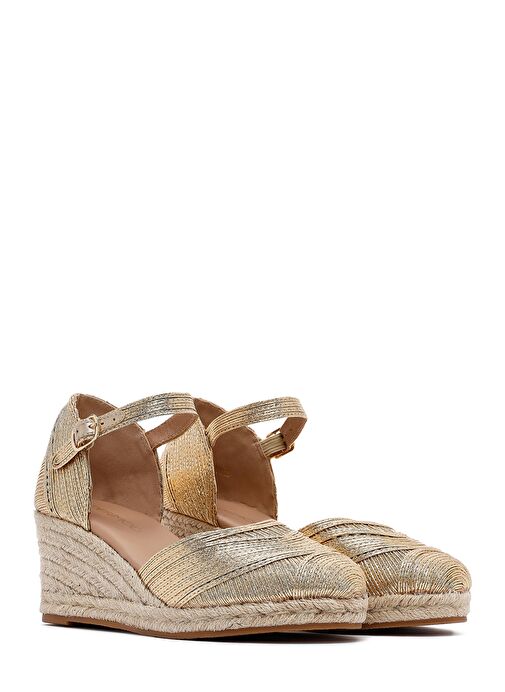 Derimod Derimod Kadın Altın Bilekten Tokalı Metalik Dolgu Topuklu Espadril 25SFE402032 Casual Ayakkabı | Boyner Altın - 4. görsel