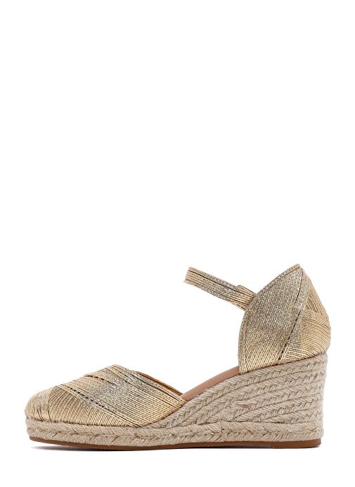 Derimod Derimod Kadın Altın Bilekten Tokalı Metalik Dolgu Topuklu Espadril 25SFE402032 Casual Ayakkabı | Boyner Altın - 5. görsel