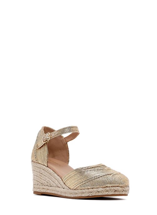 Derimod Derimod Kadın Altın Bilekten Tokalı Metalik Dolgu Topuklu Espadril 25SFE402032 Casual Ayakkabı | Boyner Altın - 8. görsel