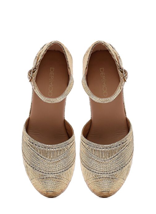 Derimod Derimod Kadın Altın Bilekten Tokalı Metalik Dolgu Topuklu Espadril 25SFE402032 Casual Ayakkabı | Boyner Altın - 9. görsel