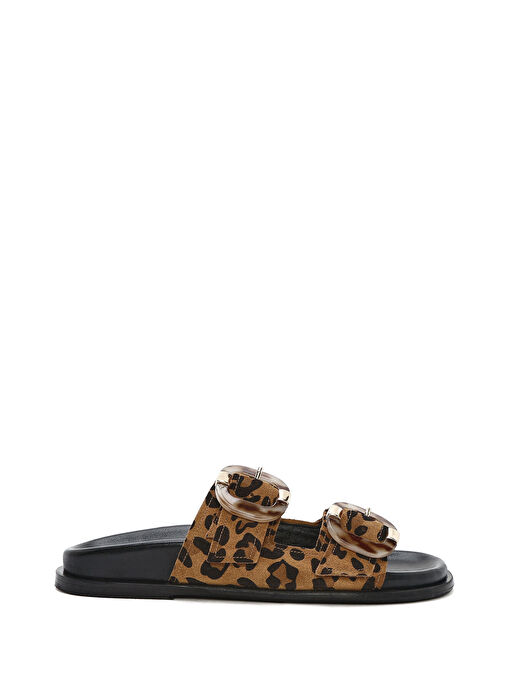 Kadın Leopar Çift Tokalı Süet Deri Terlik 25SFD200710 - Görsel 2