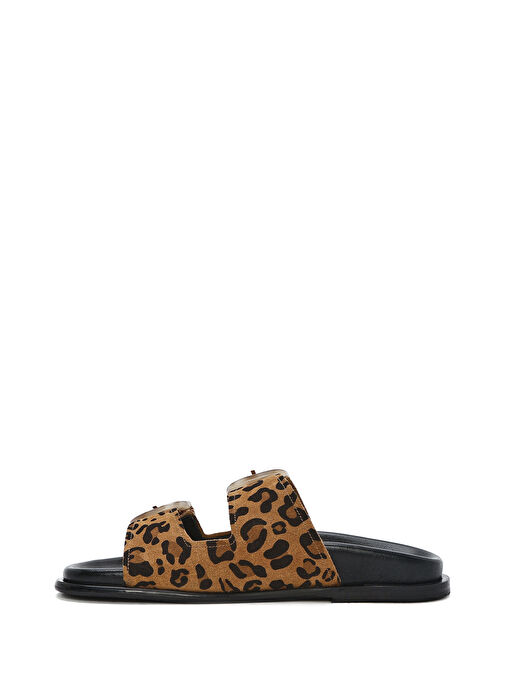 Kadın Leopar Çift Tokalı Süet Deri Terlik 25SFD200710 - Görsel 3