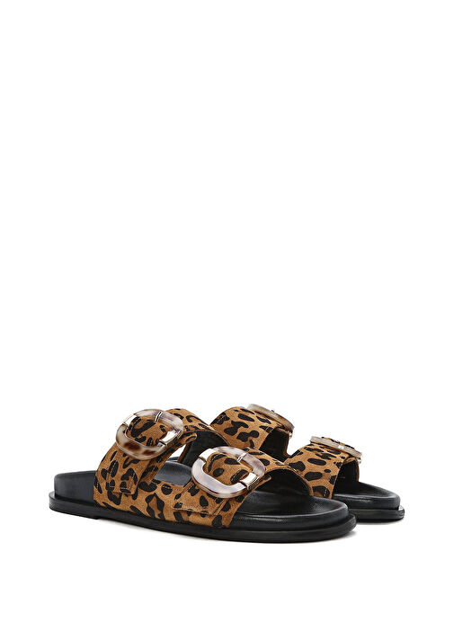 Kadın Leopar Çift Tokalı Süet Deri Terlik 25SFD200710 - Görsel 4