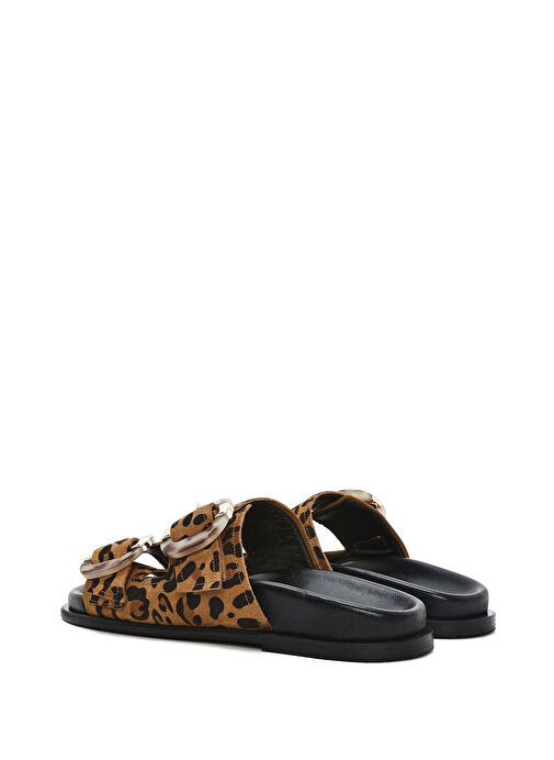 Kadın Leopar Çift Tokalı Süet Deri Terlik 25SFD200710 - Görsel 6