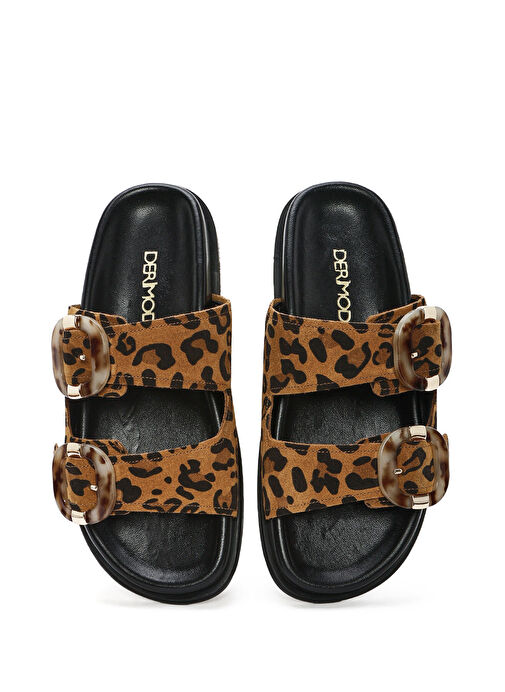 Kadın Leopar Çift Tokalı Süet Deri Terlik 25SFD200710 - Görsel 8