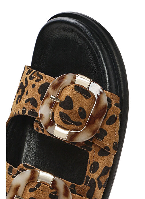 Kadın Leopar Çift Tokalı Süet Deri Terlik 25SFD200710 - Görsel 9
