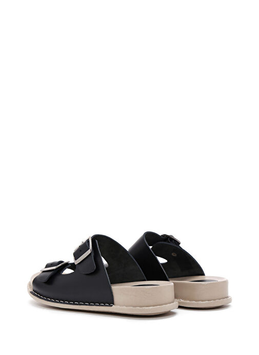 Kadın Siyah Çift Tokalı Deri Comfort Terlik 25SFD500018 - Görsel 6