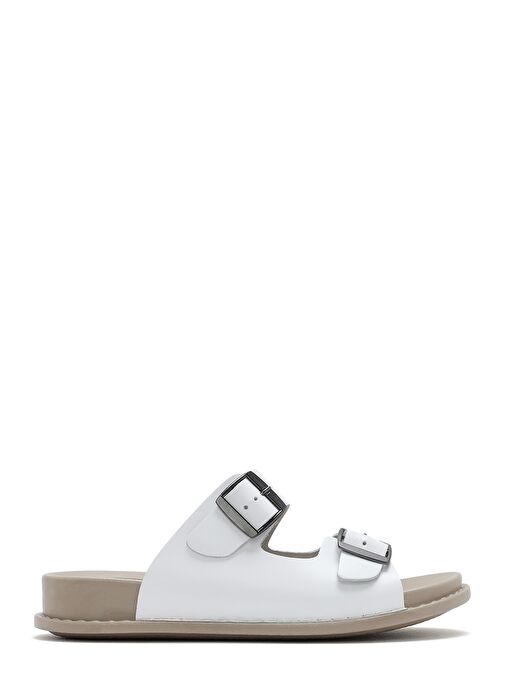 Kadın Beyaz Çift Tokalı Deri Comfort Terlik 25SFD500018 - Görsel 2