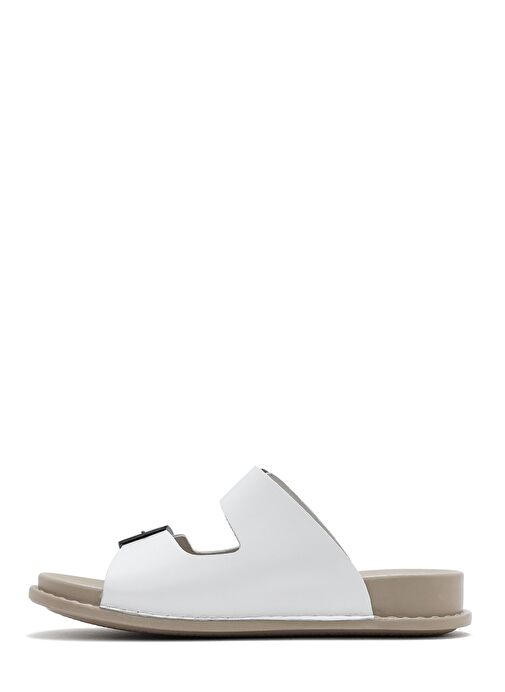 Kadın Beyaz Çift Tokalı Deri Comfort Terlik 25SFD500018 - Görsel 3