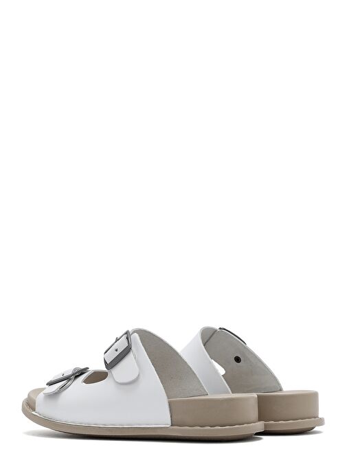Kadın Beyaz Çift Tokalı Deri Comfort Terlik 25SFD500018 - Görsel 6