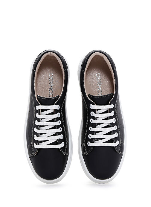 Kadın Siyah Bağcıklı Deri Sneaker 25SFD500718 - Görsel 7