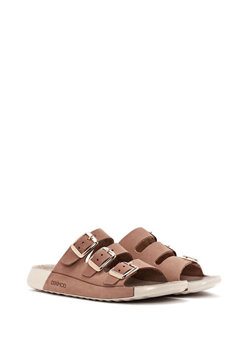 Kadın Bej Tokalı Nubuk Deri Comfort Terlik 25SFD5001V3 - Görsel 4