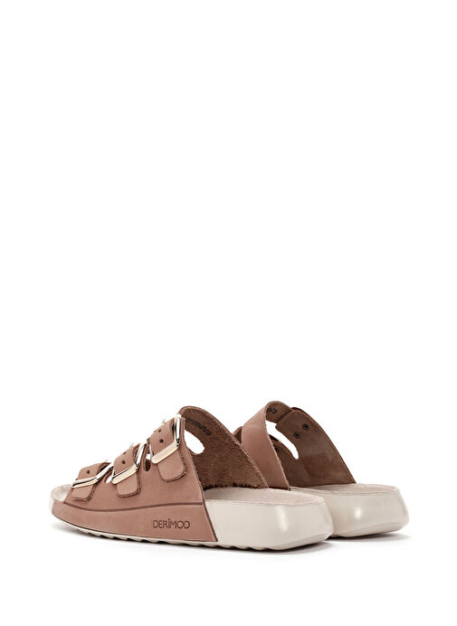 Kadın Bej Tokalı Nubuk Deri Comfort Terlik 25SFD5001V3 - Görsel 6