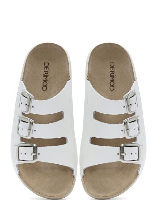 Kadın Beyaz Tokalı Deri Comfort Terlik 25SFD500118 - Görsel 8