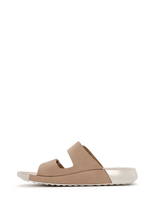 Kadın Bej Çift Bantlı Nubuk Deri Comfort Terlik 25SFD5002V3 - Görsel 3