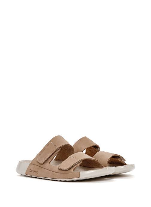 Kadın Bej Çift Bantlı Nubuk Deri Comfort Terlik 25SFD5002V3 - Görsel 4