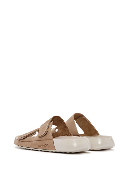 Kadın Bej Çift Bantlı Nubuk Deri Comfort Terlik 25SFD5002V3 - Görsel 6