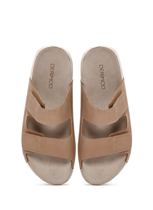 Kadın Bej Çift Bantlı Nubuk Deri Comfort Terlik 25SFD5002V3 - Görsel 8