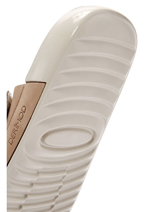 Kadın Bej Çift Bantlı Nubuk Deri Comfort Terlik 25SFD5002V3 - Görsel 9