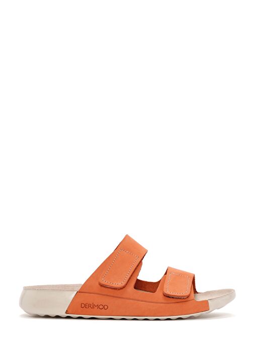 Kadın Turuncu Çift Bantlı Nubuk Deri Comfort Terlik 25SFD5002V3 - Görsel 2