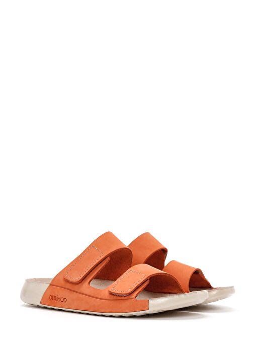 Kadın Turuncu Çift Bantlı Nubuk Deri Comfort Terlik 25SFD5002V3 - Görsel 4