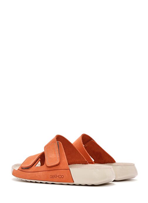 Kadın Turuncu Çift Bantlı Nubuk Deri Comfort Terlik 25SFD5002V3 - Görsel 6