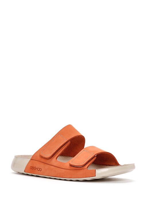 Kadın Turuncu Çift Bantlı Nubuk Deri Comfort Terlik 25SFD5002V3 - Görsel 7