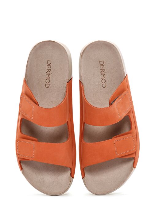 Kadın Turuncu Çift Bantlı Nubuk Deri Comfort Terlik 25SFD5002V3 - Görsel 8