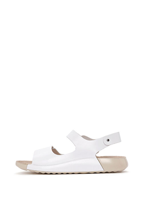 Kadın Beyaz Bilekten Bağlamalı Deri Comfort Sandalet 25SFD500318 - Görsel 3