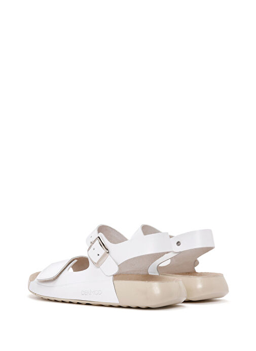 Kadın Beyaz Bilekten Bağlamalı Deri Comfort Sandalet 25SFD500318 - Görsel 6