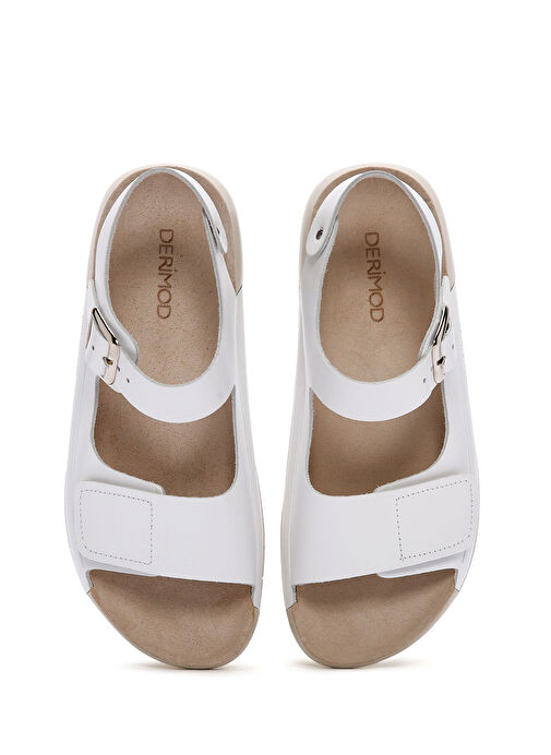 Kadın Beyaz Bilekten Bağlamalı Deri Comfort Sandalet 25SFD500318 - Görsel 8