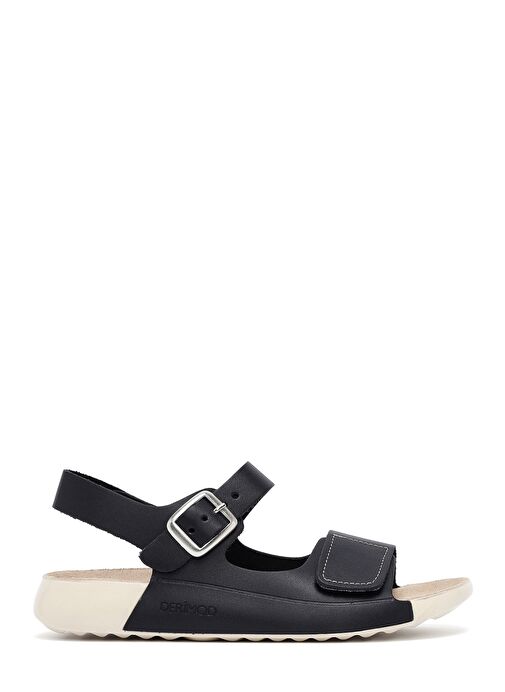 Kadın Siyah Bilekten Bağlamalı Deri Comfort Sandalet 25SFD500318 - Görsel 2
