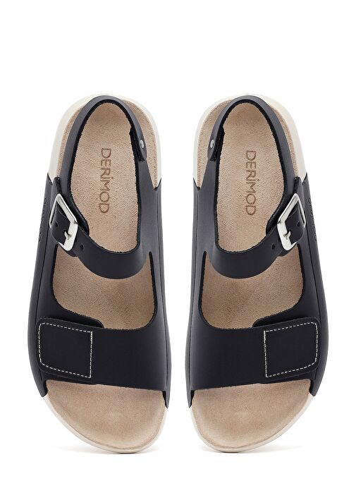 Kadın Siyah Bilekten Bağlamalı Deri Comfort Sandalet 25SFD500318 - Görsel 8